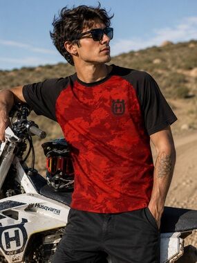 Husqvarna Terrang Red Camo Raglan T Shirt Grey Moto Outdoor XL